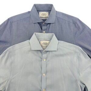 Lot of 2 Charles Tyrwhitt Mens 15 1/2-35 Slim Fit Dress Shirts Blue Herringbone